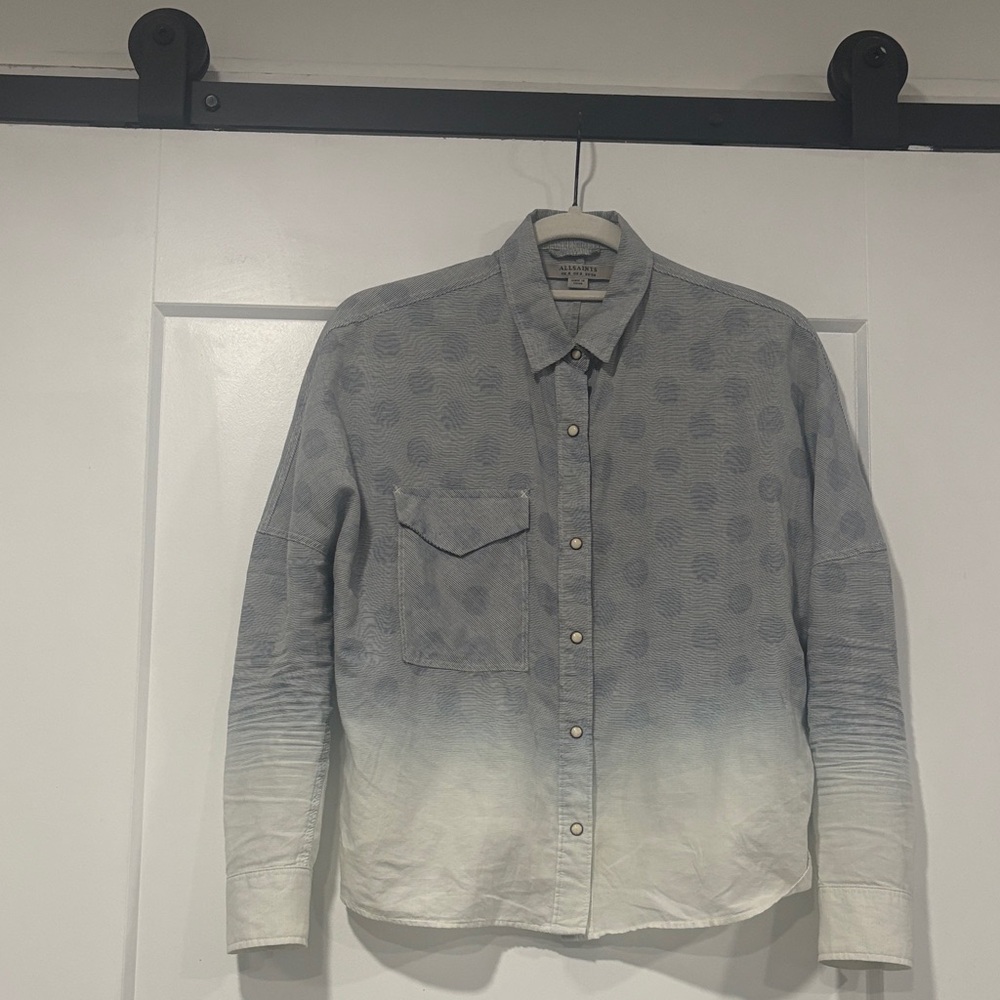 All Saints Gray Ombre Button Down Shirt